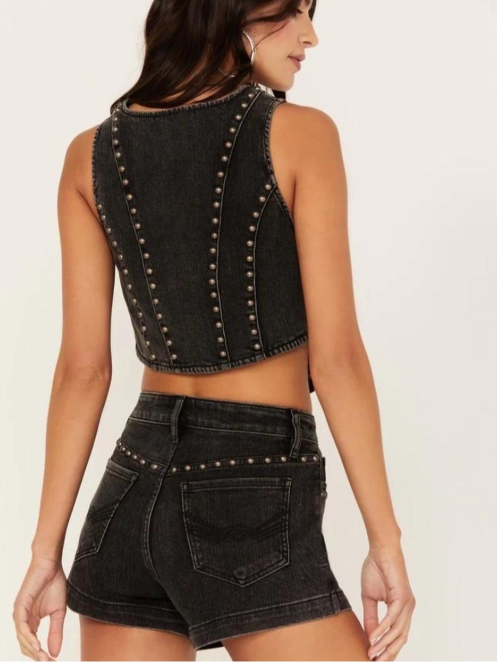 Idyllwind Black Studded Denim Vest  M - Picture 3 of 6